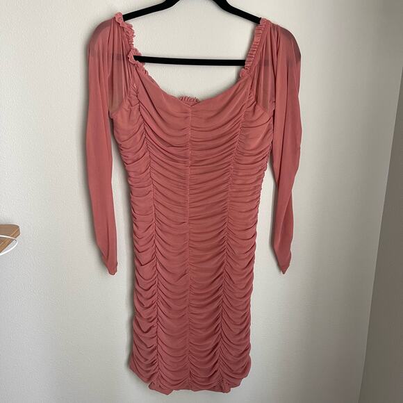 MAJORELLE Pink Darling Ruched Lace Up Bodycon Dress (Large) - Picture 6 of 11